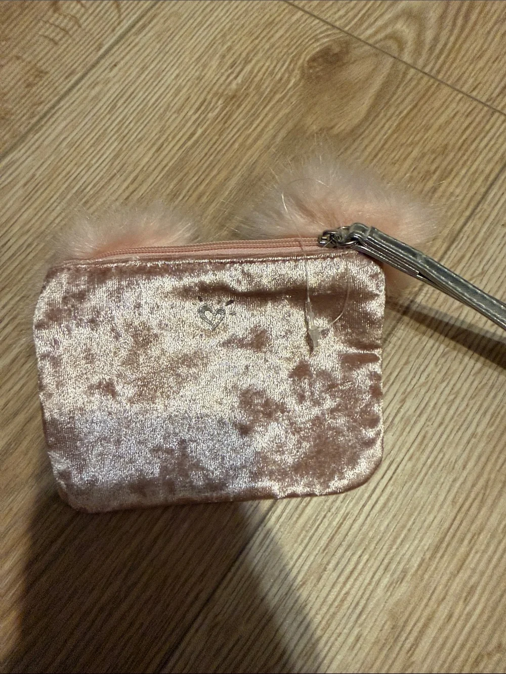 Justice Pink Velvet Pompom Wristlet with Glitter 'R'